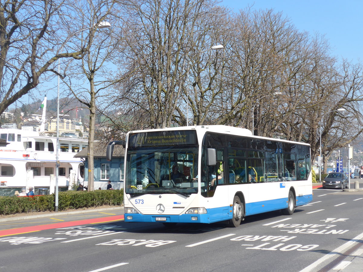 (203'345) - VBL Luzern - Nr. 573/LU 15'573 - Mercedes am 30. Mrz 2019 beim Bahnhof Luzern