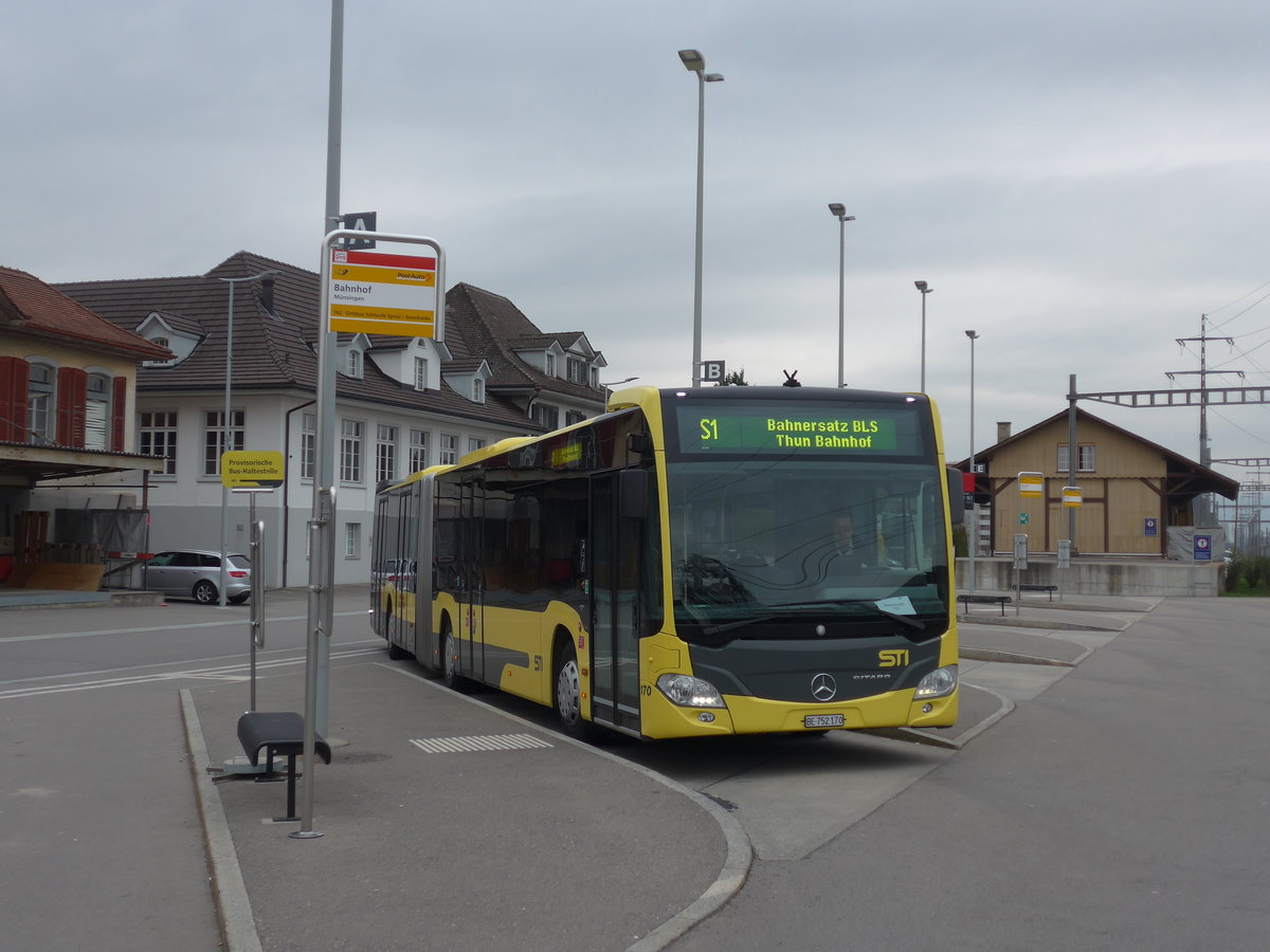 (203'456) - STI Thun - Nr. 170/BE 752'170 - Mercedes am 7. April 2019 beim Bahnhof Mnsingen