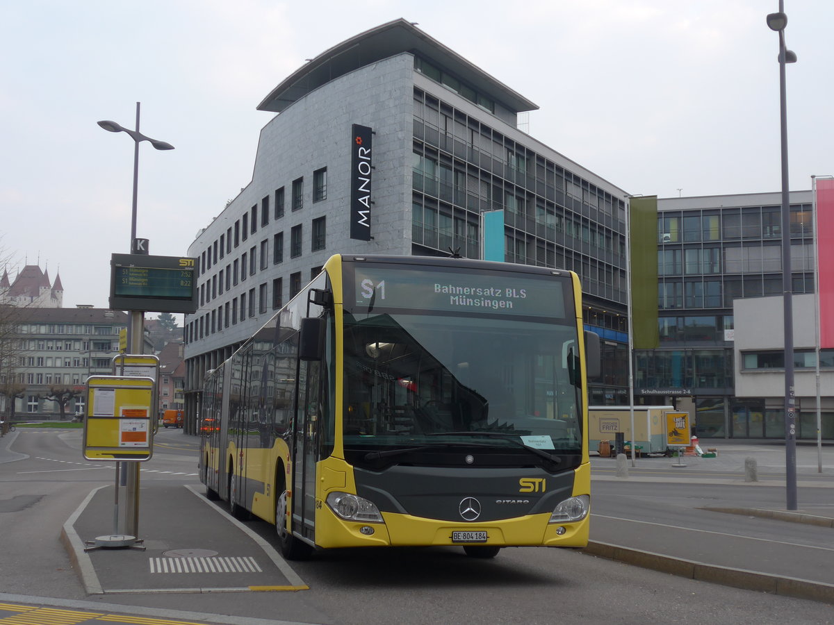 (203'559) - STI Thun - Nr. 184/BE 804'184 - Mercedes am 13. April 2019 beim Bahnhof Thun