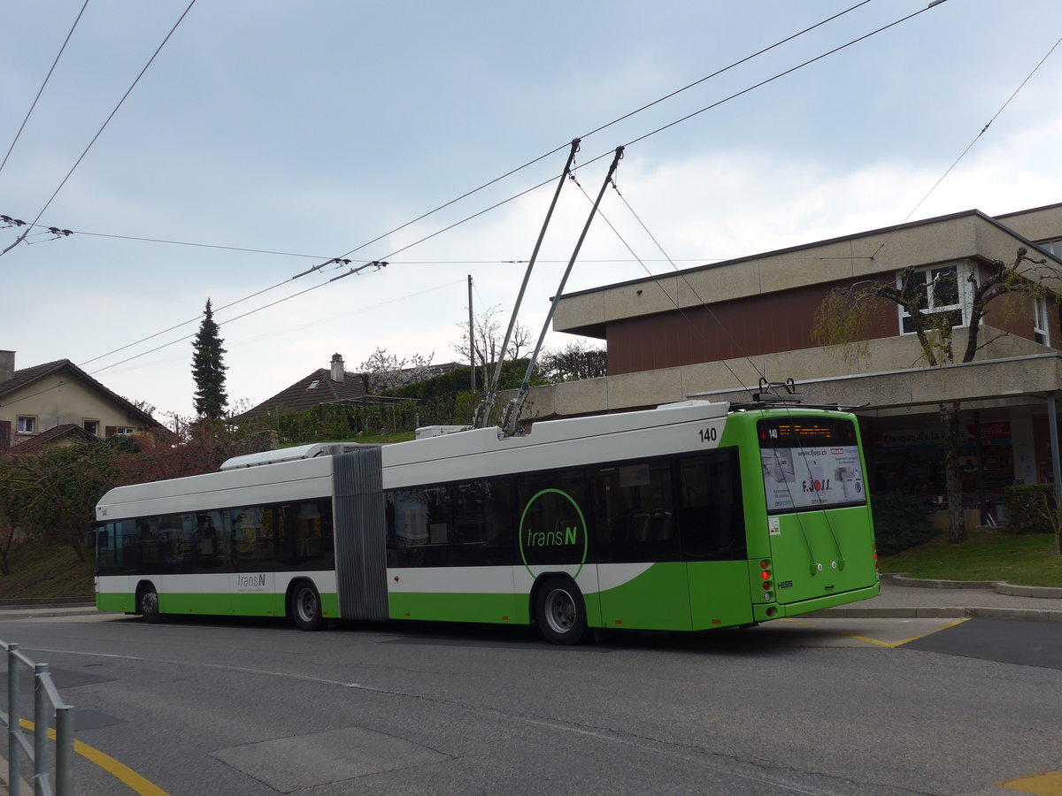 (203'625) - transN, La Chaux-de-Fonds - Nr. 140 - Hess/Hess Gelenktrolleybus (ex TN Neuchtel Nr. 140) am 13. April 2019 in Hauterive, Post