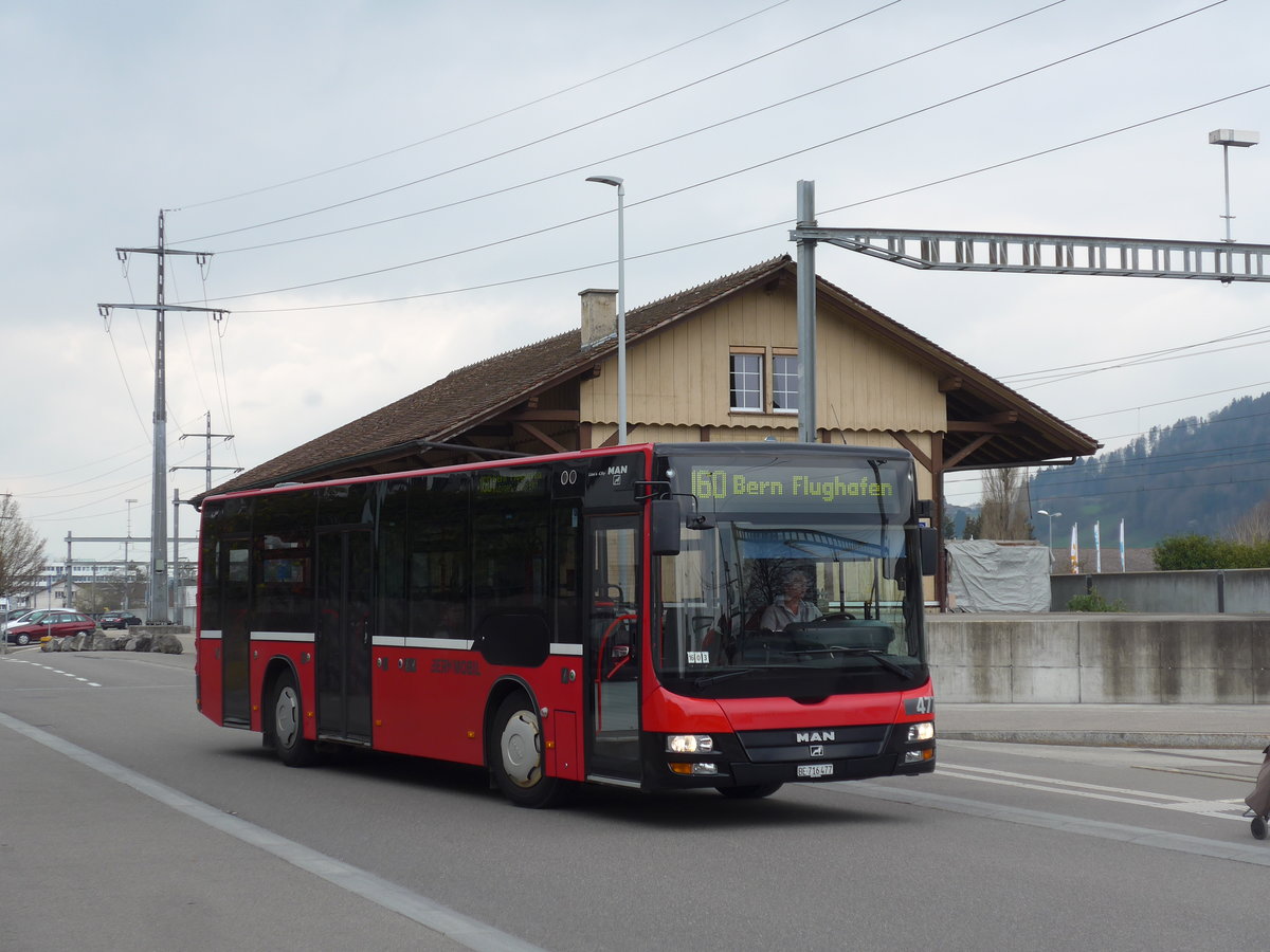 (203'655) - Bernmobil, Bern - Nr. 477/BE 716'477 - MAN/Gppel (ex Peyer, Niederwangen Nr. 377) am 14. April 2019 beim Bahnhof Mnsingen