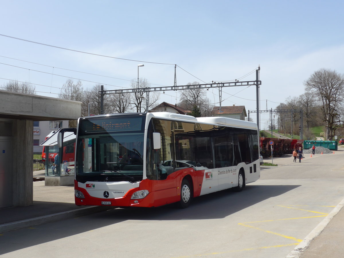 (203'898) - CJ Tramelan - Nr. 127/BE 826'347 - Mercedes am 22. April 2019 beim Bahnhof Reussilles