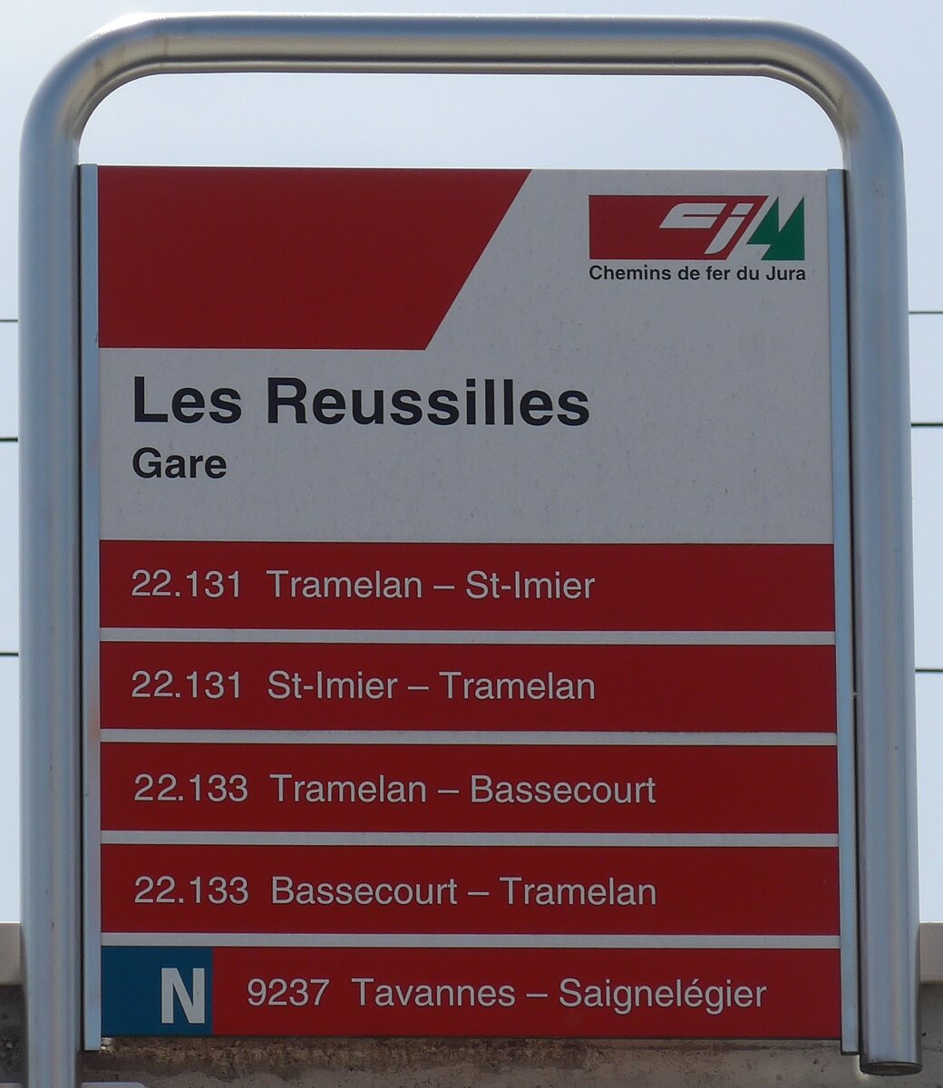 (203'899) - cj-Haltestellenschild - Les Reussilles, Gare - am 22. April 2019