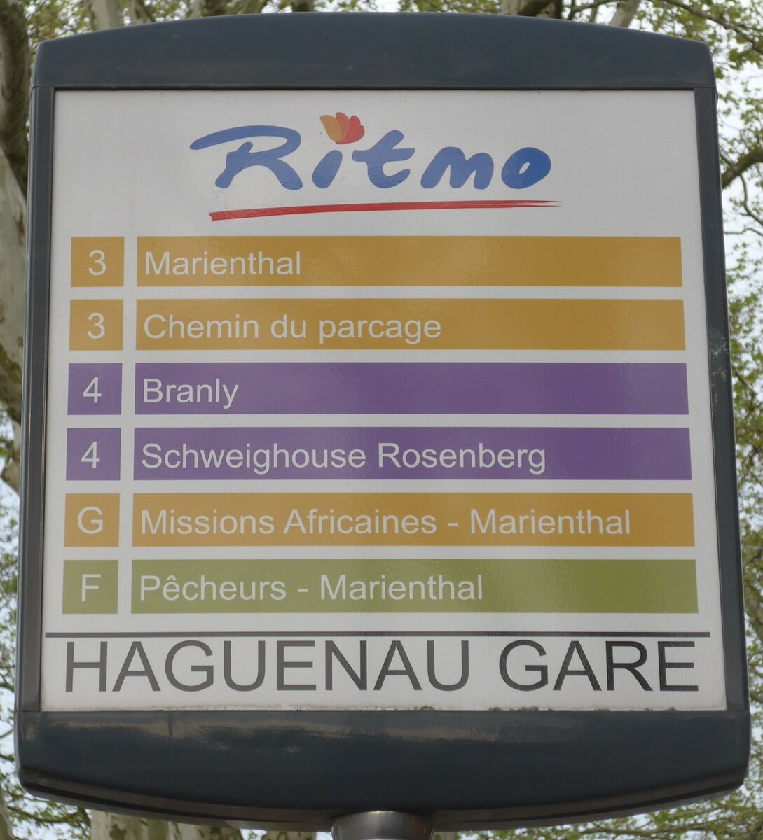 (204'118) - Ritmo-Haltestellenschild - Haguenau, Gare - am 26. April 2019