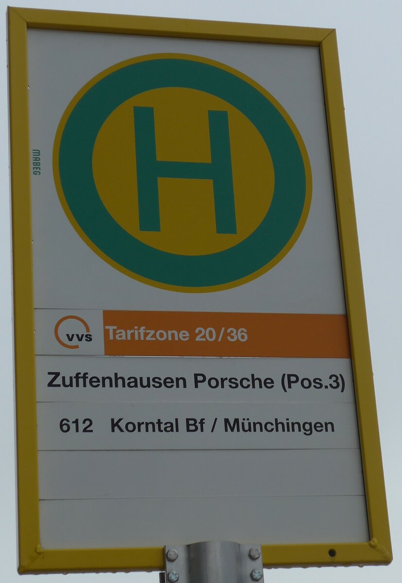 (204'654) - VVS-Haltestellenschild - Zuffenhausen, Porsche - am 9. Mai 2019
