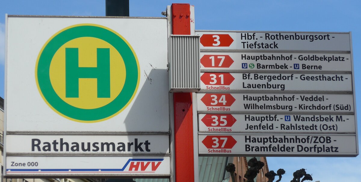 (204'918) - HVV-Haltestellenschild - Hamburg, Rathausmarkt - am 11. Mai 2019