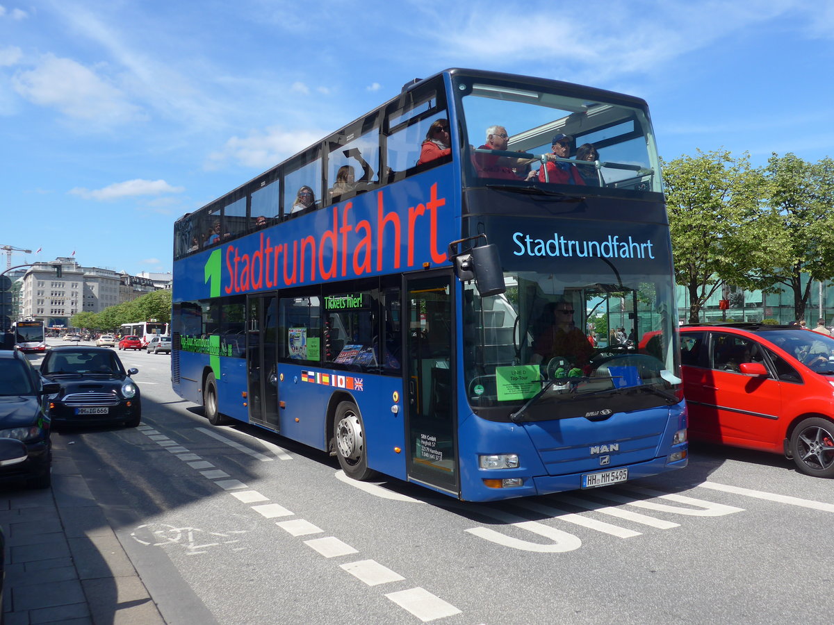 (204'945) - Stadtrundfahrt, Hamburg - HH-MM 5495 - MAN am 11. Mai 2019 in Hamburg, Jungfernstieg