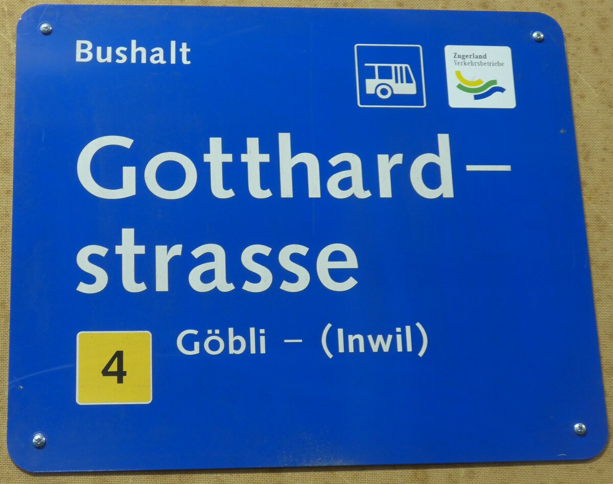 (205'241) - Zugerland Verkehrsbetriebe-Haltestellenschild - Zug, Gotthardstrasse - am 18. Mai 2019 in Neuheim, ZDT