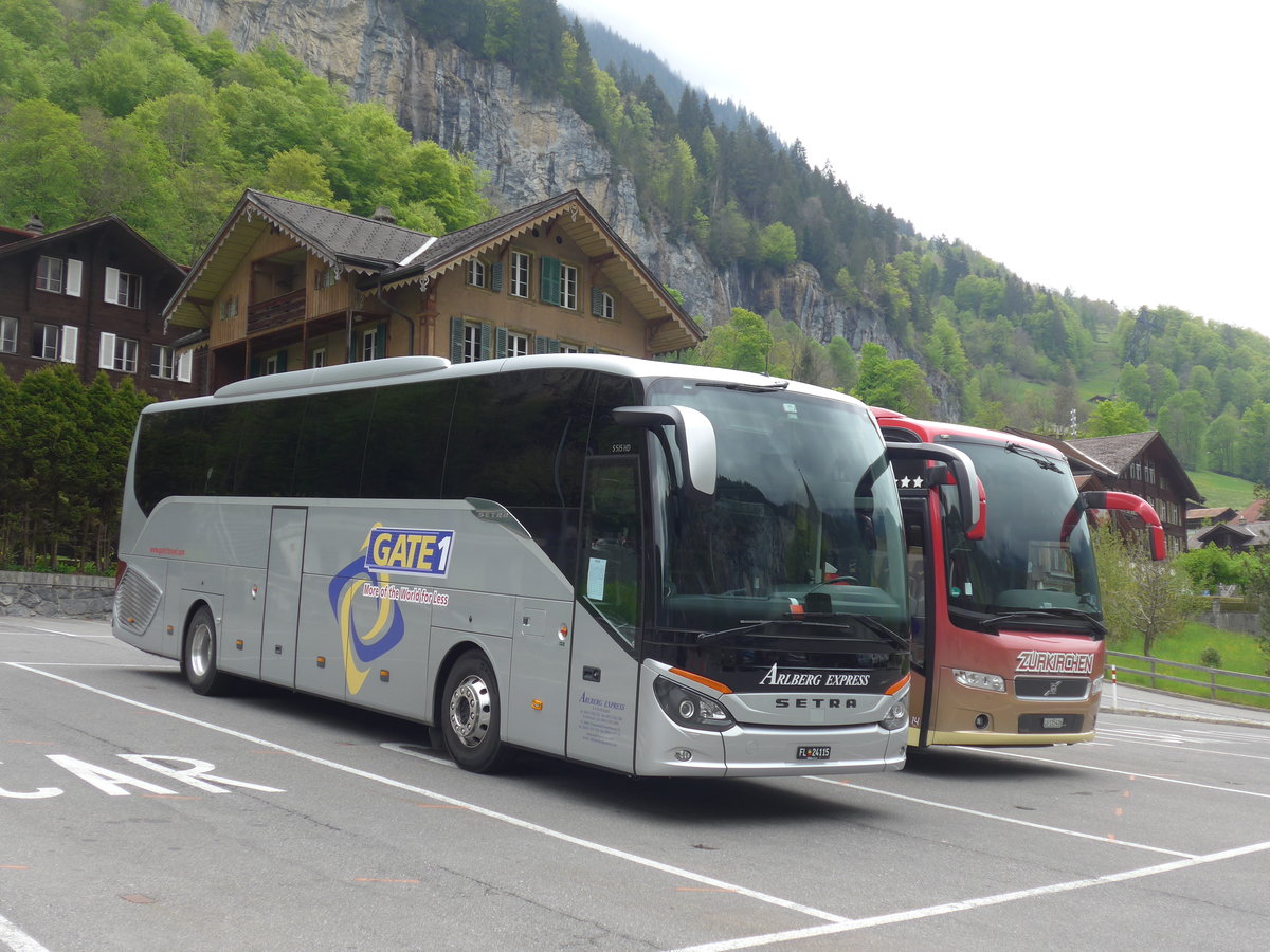 (205'316) - Aus Oesterreich: Arlberg Express, Klsterle - FL 24'115 - Setra am 19. Mai 2019 in Lauterbrunnen, Kirche
