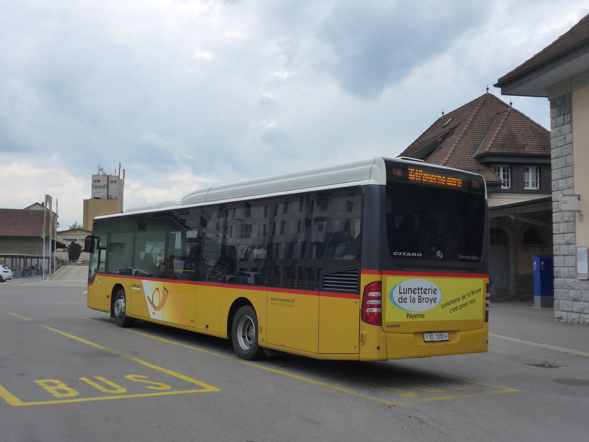 (205'476) - CarPostal Ouest - VD 1055 - Mercedes (ex Morattel, Sdeilles) am 25. Mai 2019 beim Bahnhof Romont