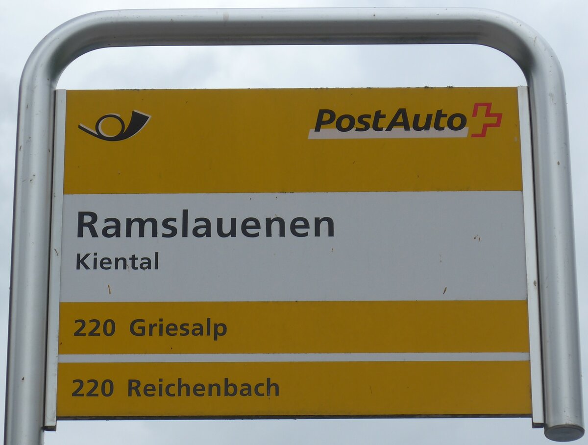 (205'487) - PostAuto-Haltestellenschild - Kiental, Ramslauenen - am 26. Mai 2019