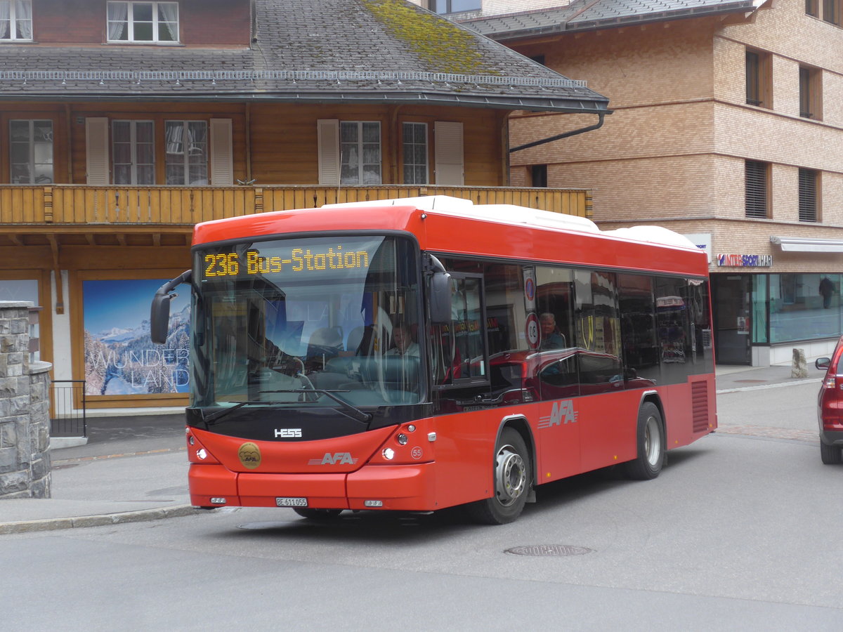 (205'522) - AFA Adelboden - Nr. 55/BE 611'055 - Scania/Hess am 26. Mai 2019 in Adelboden, Dorfstrasse