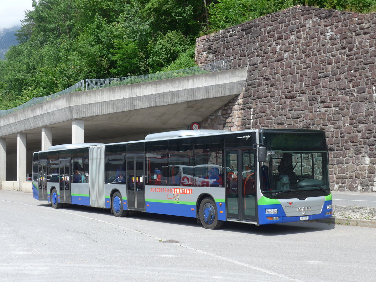 (206'413) - AS Engi - Nr. 15/GL 165 - MAN (ex TPL Lugano Nr. 438; ex Ryffel, Uster; ex Stucki, Porrentruy; ex SBC Chur Nr. 91) am 15. Juni 2019 beim Bahnhof Schwanden