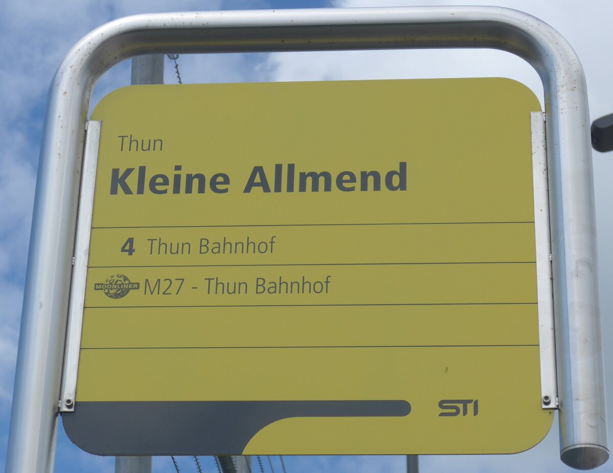 (206'444) - STI-Haltestellenschild - Thun, Kleine Allmend - am 16. Juni 2019