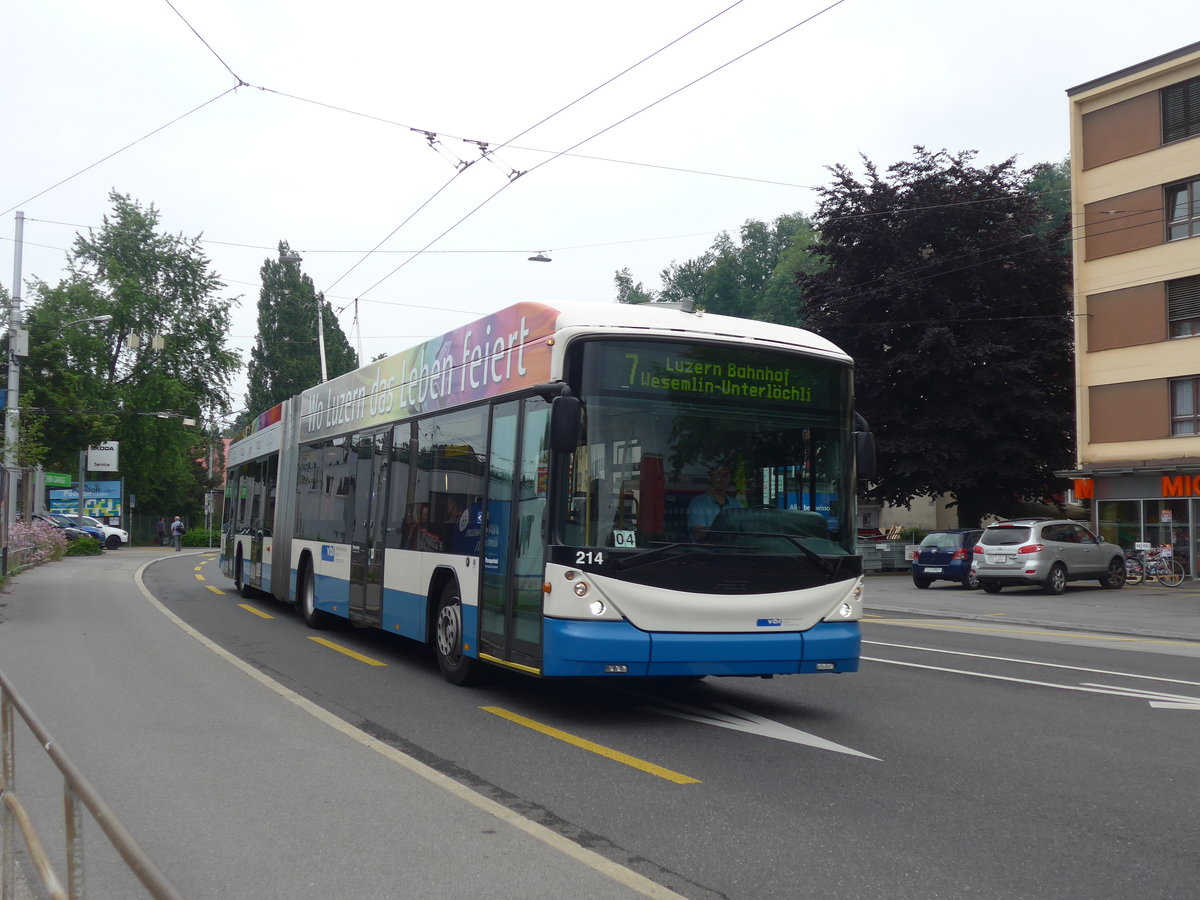 (206'491) - VBL Luzern - Nr. 214 - Hess/Hess Gelenktrolleybus am 22. Juni 2019 in Luzern, Tribschenstrasse