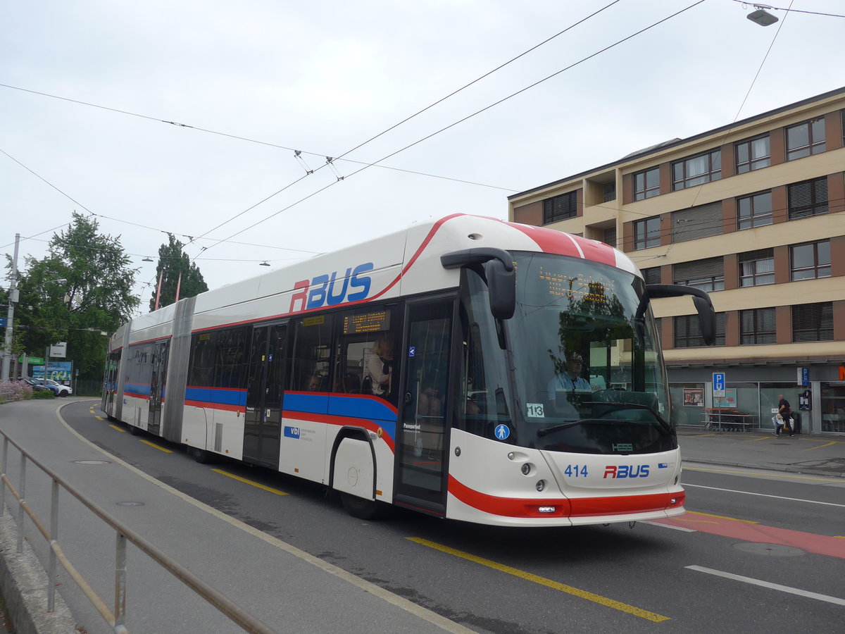 (206'492) - VBL Luzern - Nr. 414 - Hess/Hess Doppelgelenktrolleybus am 22. Juni 2019 in Luzern, Tribschenstrasse