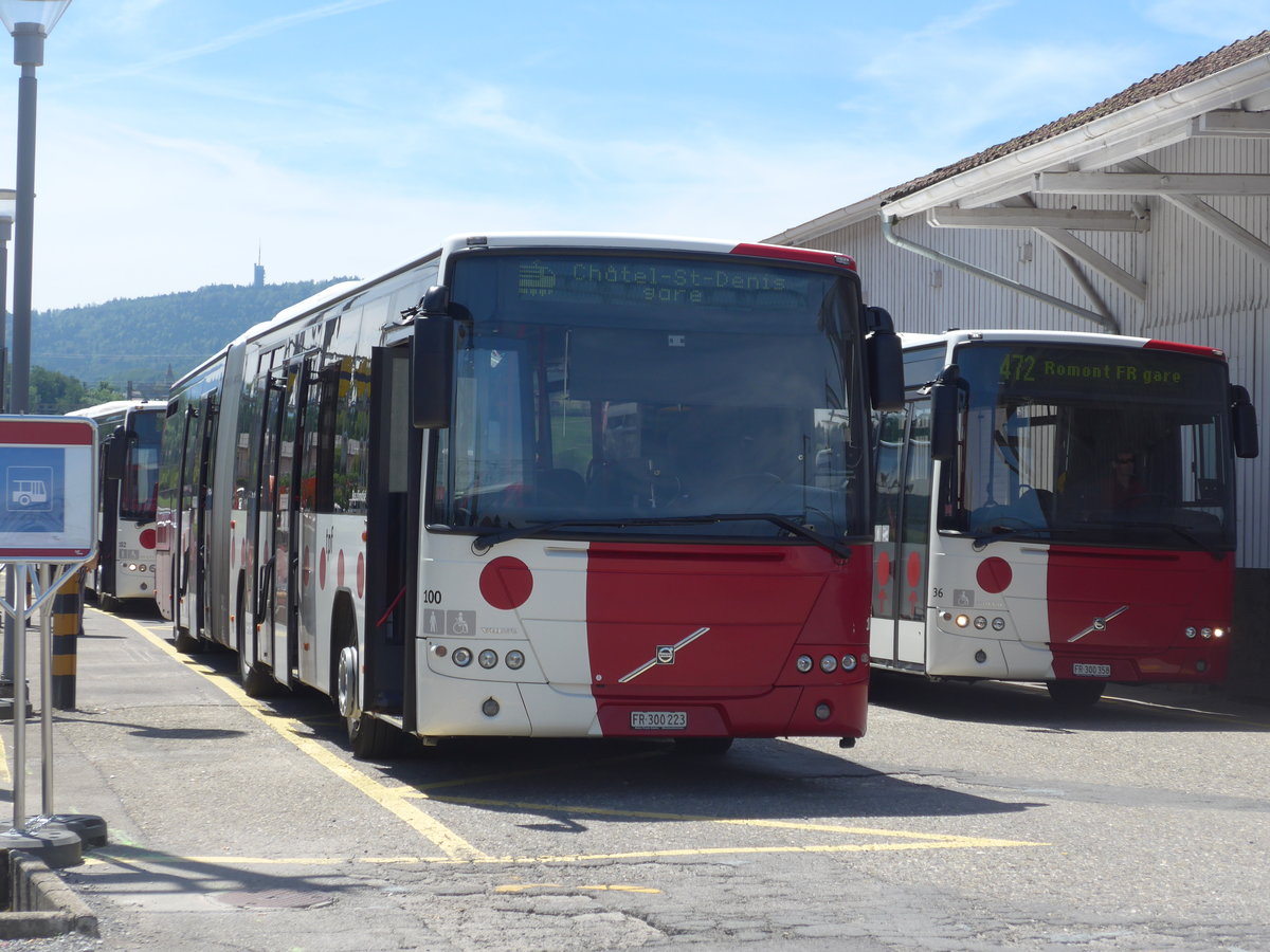 (206'789) - TPF Fribourg - Nr. 100/FR 300'223 - Volvo am 24. Juni 2019 beim Bahnhof Palzieux