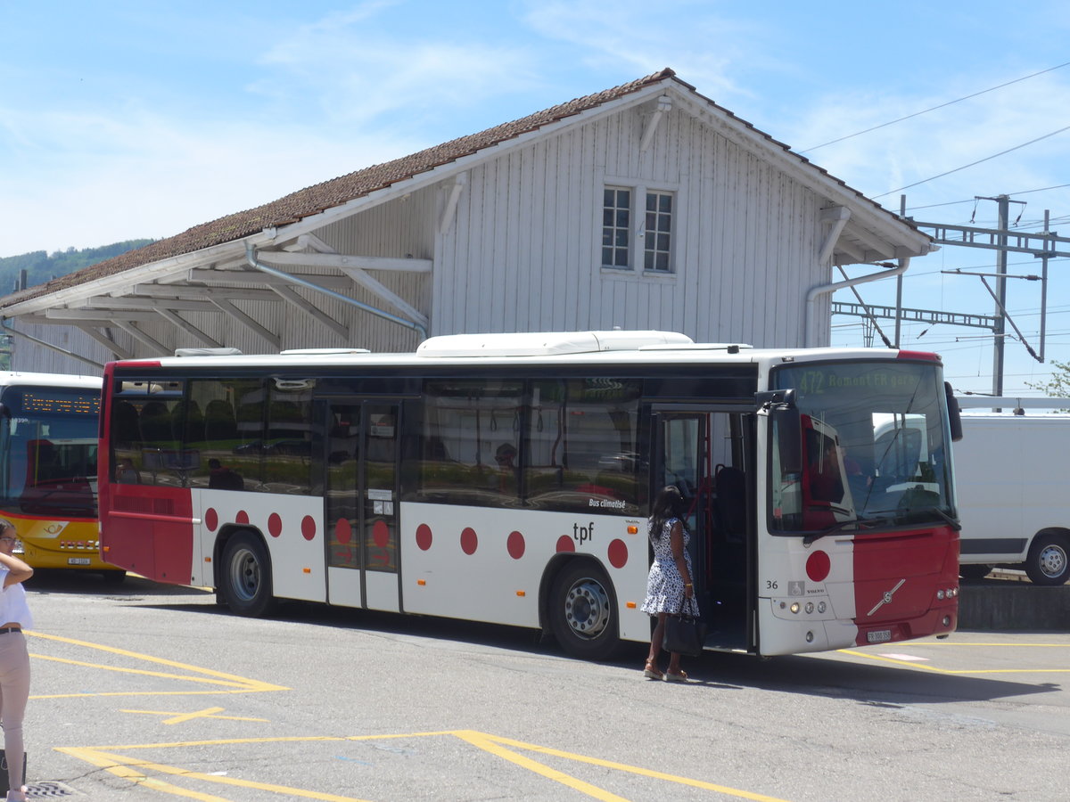 (206'791) - TPF Fribourg - Nr. 36/FR 300'358 - Volvo am 24. Juni 2019 beim Bahnhof Palzieux
