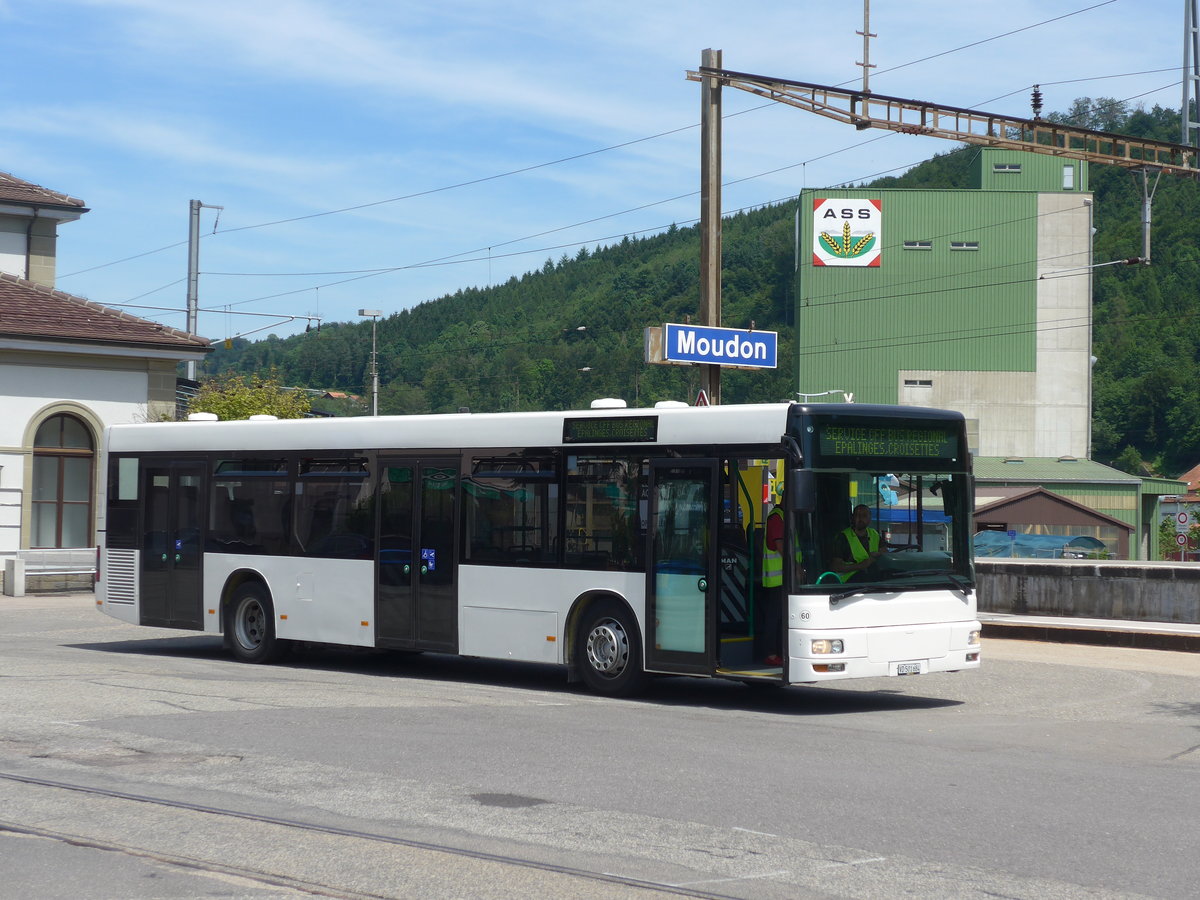 (206'824) - Interbus, Yverdon - Nr. 60/VD 501'684 - MAN (ex transN, La Chaux-de-Fonds Nr. 205; ex TN Neuchtel Nr. 205) am 24. Juni 2019 beim Bahnhof Moudon
