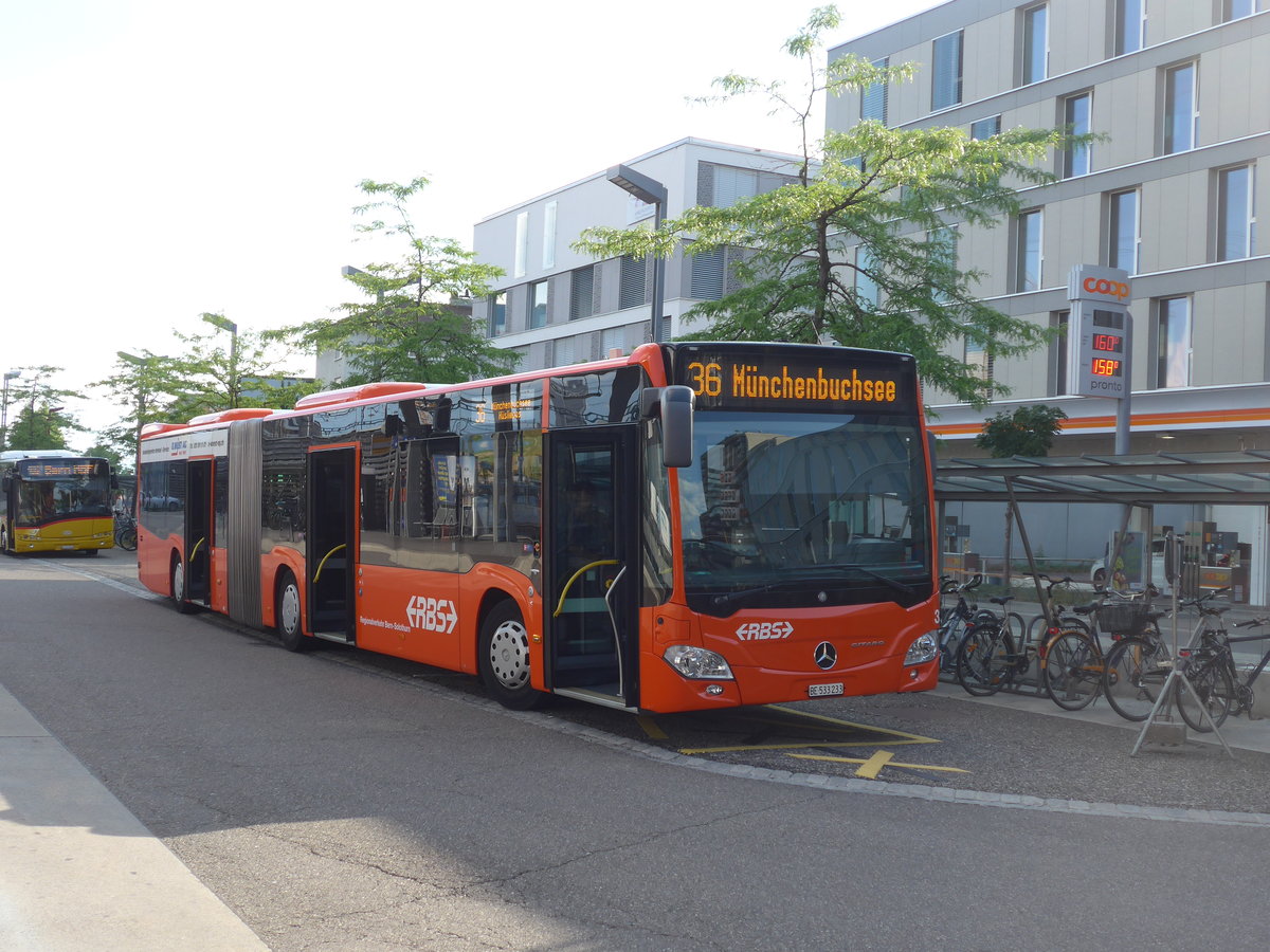 (207'545) - RBS Worblaufen - Nr. 33/BE 533'233 - Mercedes am 7. Juli 2019 beim Bahnhof Zollikofen