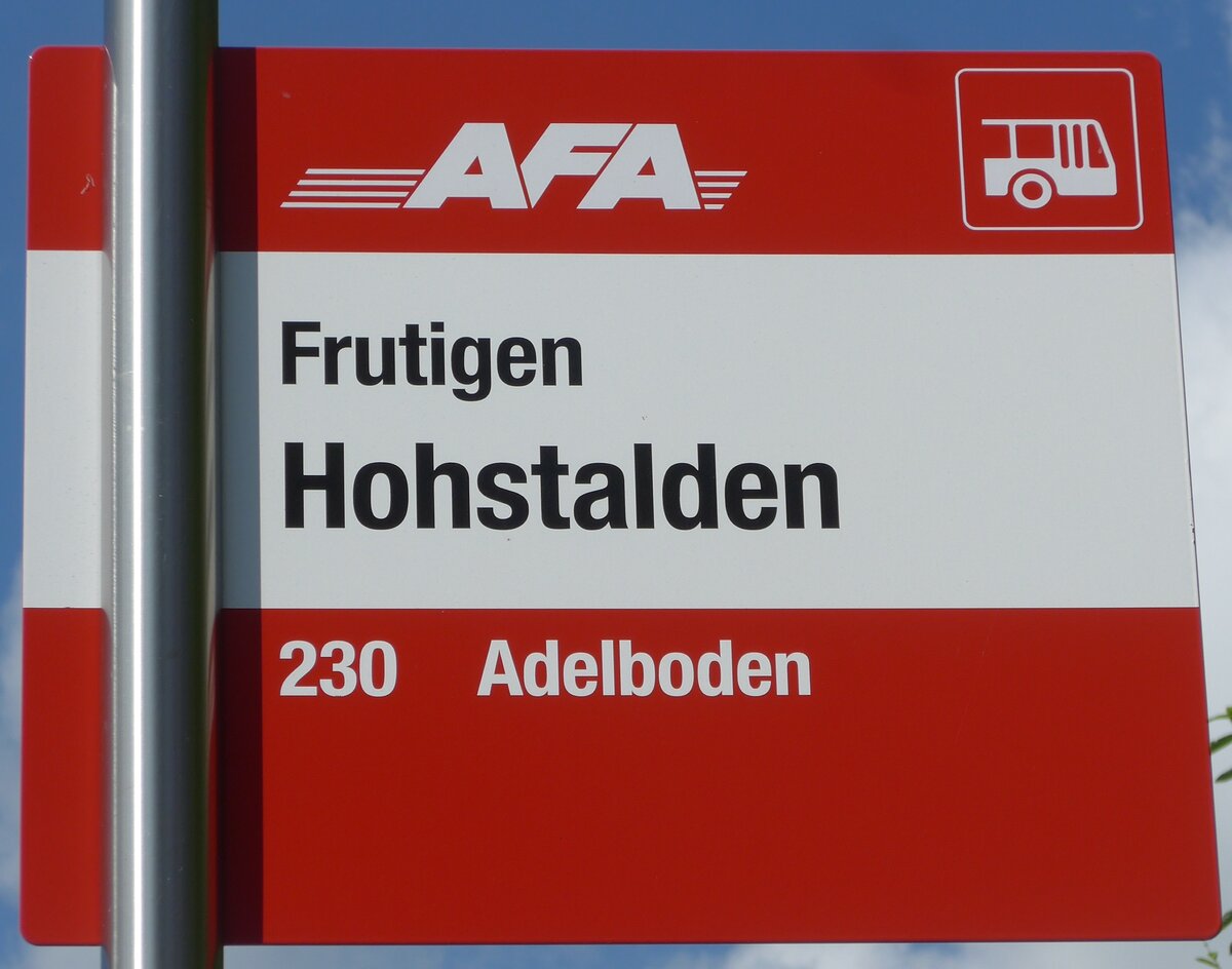 (207'912) - AFA-Haltestellenschild - Frutigen, Hohstalden - am 14. Juli 2019