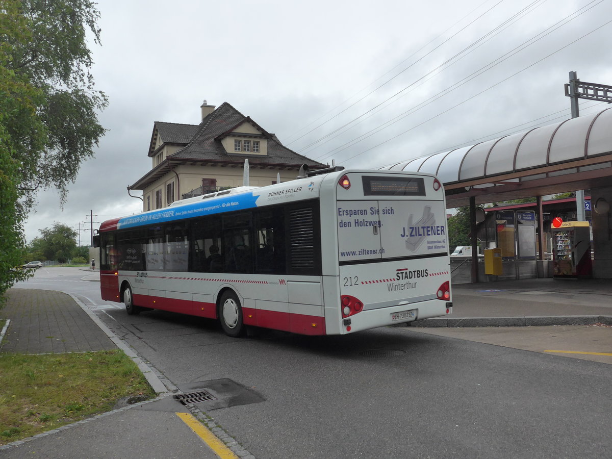 (208'180) - SW Winterthur - Nr. 212/ZH 730'212 - Solaris am 28. Juli 2019 beim Bahnhof Oberwinterthur