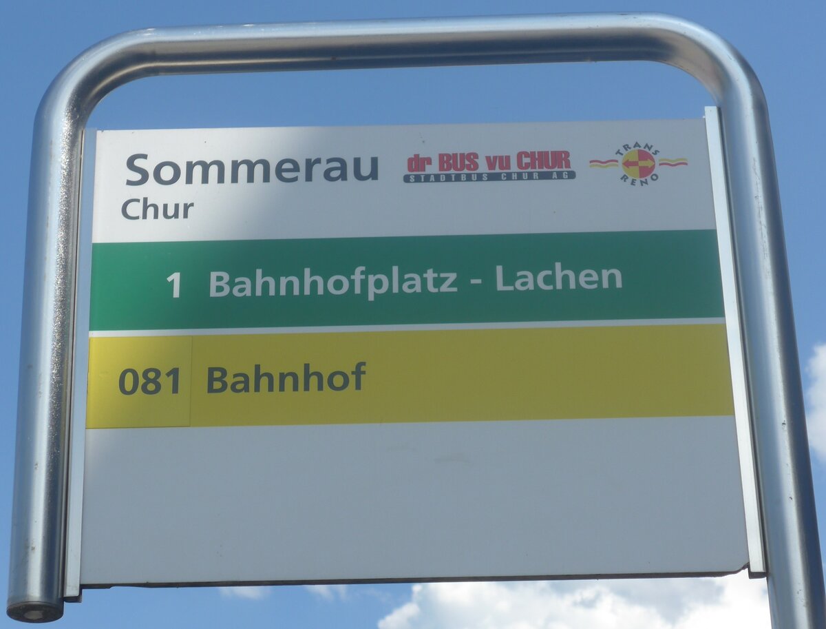 (208'698) - dr BUS vu CHUR-Haltestellenschild - Chur, Sommerau - am 11. August 2019