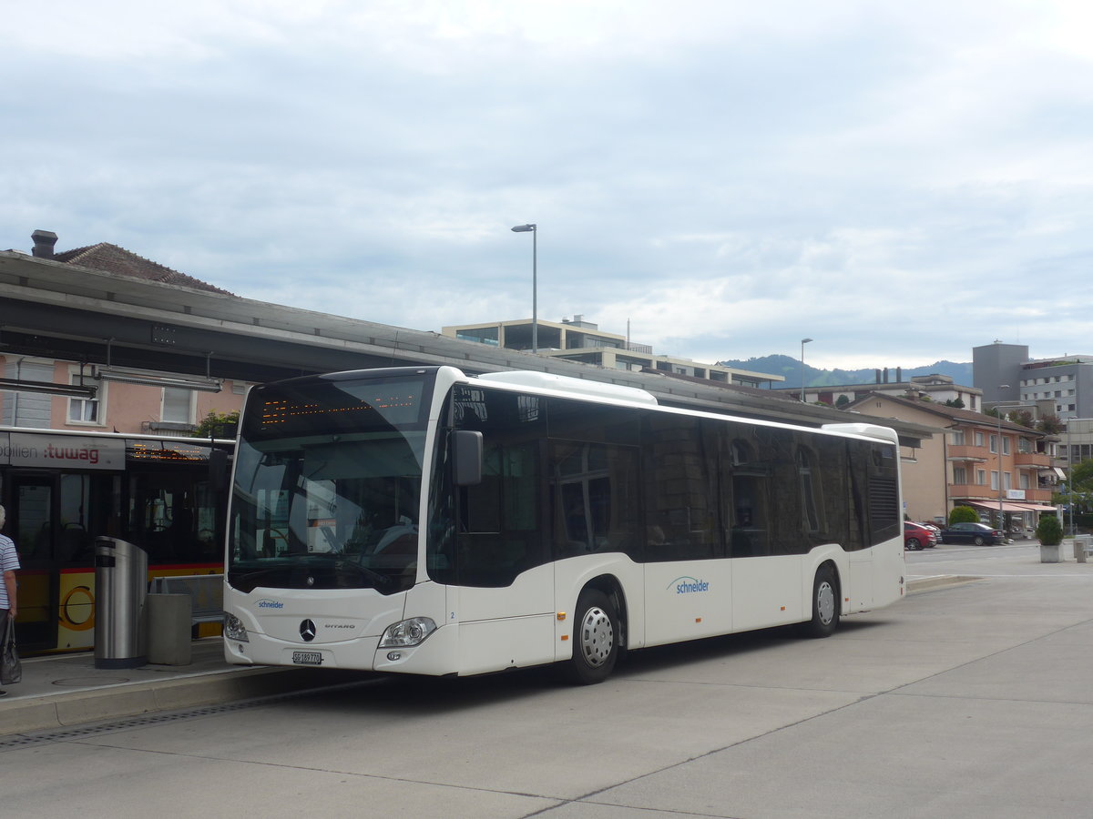 (208'775) - Schneider, Ermenswil - Nr. 2/SG 189'770 - Mercedes am 17. August 2019 beim Bahnhof Uznach