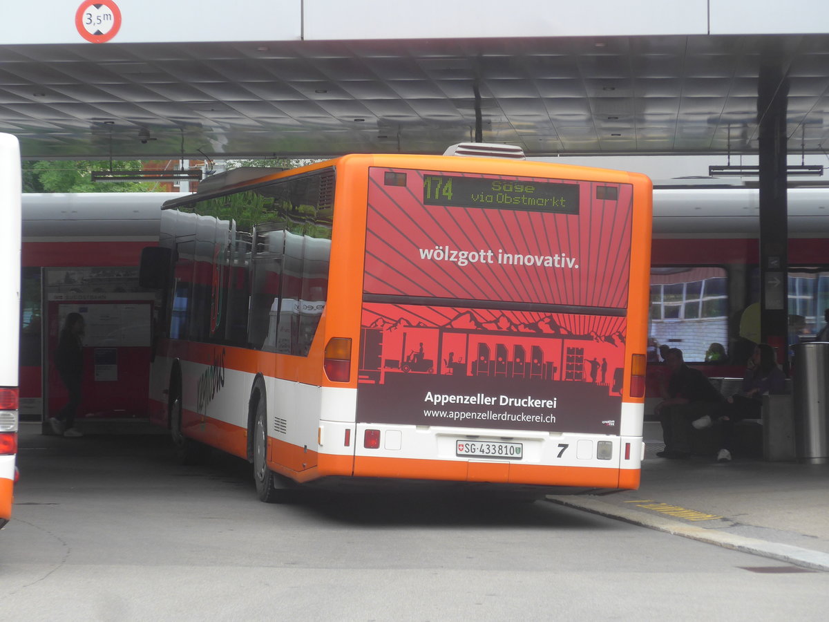 (208'924) - Regiobus, Gossau - Nr. 7/SG 433'810 - Mercedes (ex VBH Herisau Nr. 7) am 17. August 2019 beim Bahnhof Herisau