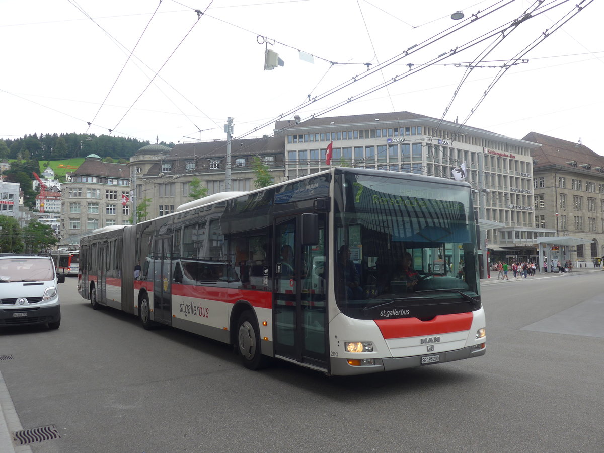 (208'946) - St. Gallerbus, St. Gallen - Nr. 280/SG 198'280 - MAN am 17. August 2019 beim Bahnhof St. Gallen