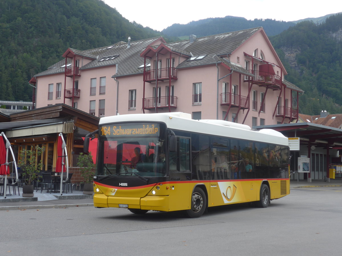 (209'184) - PostAuto Bern - BE 401'568 - Scania/Hess (ex AVG Meiringen Nr. 68; ex AVG Meiringen Nr. 59; ex Steiner, Messen) am 1. September 2019 in Meiringen, Postautostation