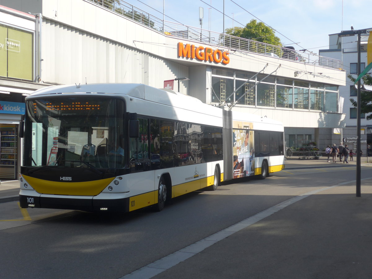 (209'582) - VBSH Schaffhausen - Nr. 101 - Hess/Hess Gelenktrolleybus am 14. September 2019 in Neuhausen, Zentrum
