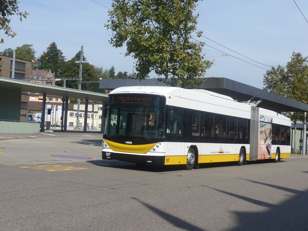 (209'607) - VBSH Schaffhausen - Nr. 107 - Hess/Hess Gelenktrolleybus am 14. September 2019 beim Bahnhof Schaffhausen