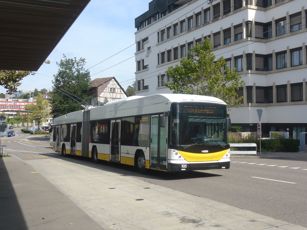 (209'628) - VBSH Schaffhausen - Nr. 105 - Hess/Hess Gelenktrolleybus am 14. September 2019 beim Bahnhof Schaffhausen