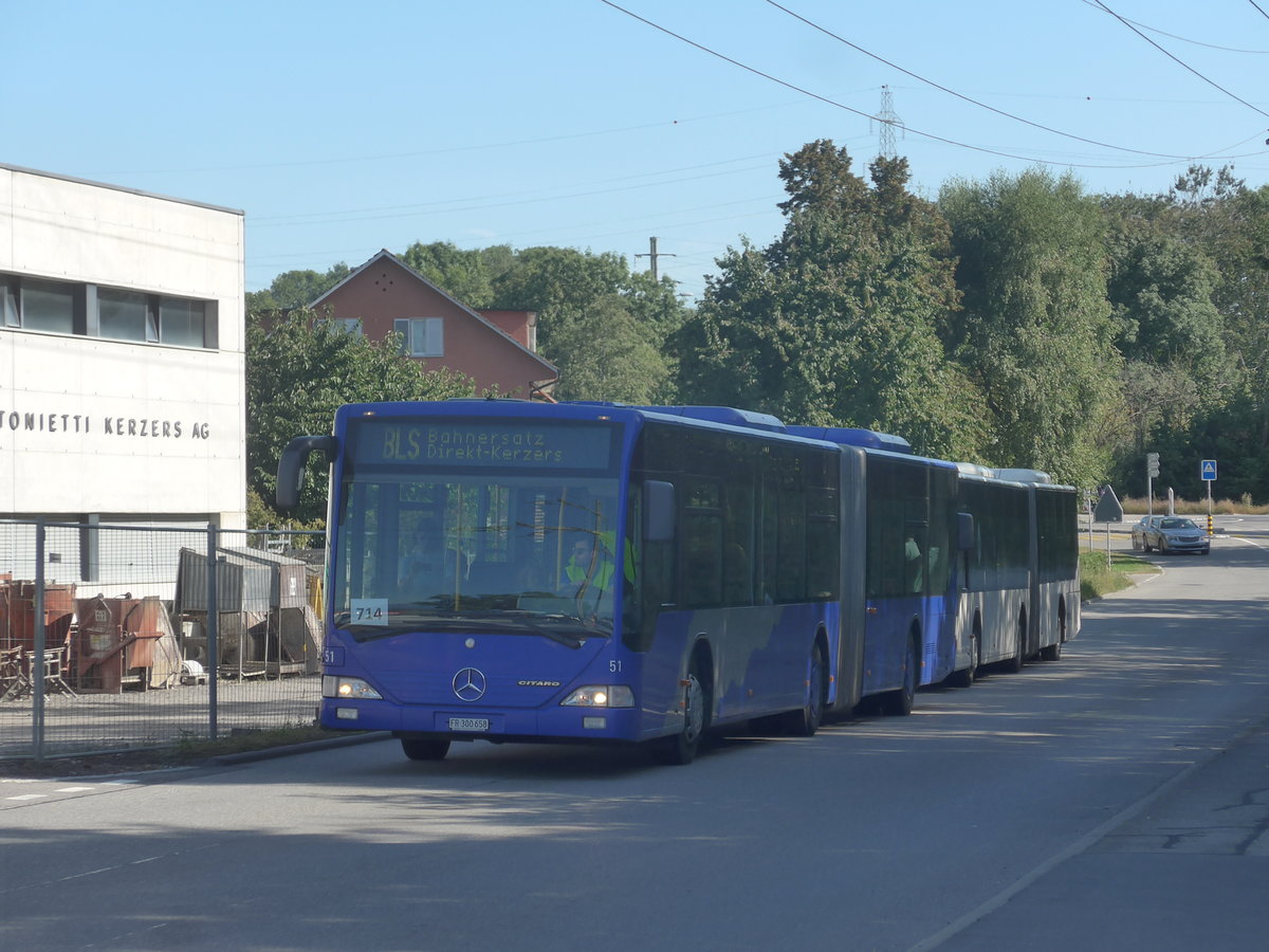 (209'668) - VZO Grningen - Nr. 51/FR 300'658 - Mercedes am 15. September 2019 in Kerzers, Industriestrasse (Einsatz Intertours)