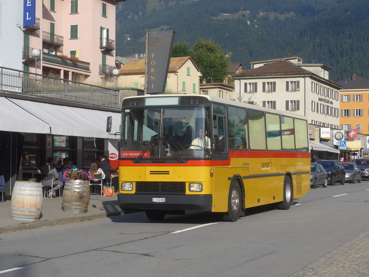 (209'853) - Marchetti, Airolo - TI 112'088 - NAW/Hess (ex PostAuto Bern; ex AVG Meiringen Nr. 66; ex P 24'452) am 28. September 2019 beim Bahnhof Airolo