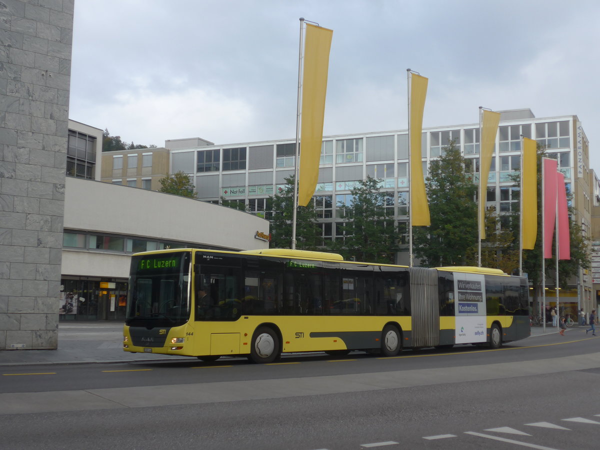 (209'891) - STI Thun - Nr. 144/BE 801'144 - MAN am 5. Oktober 2019 beim Bahnhof Thun