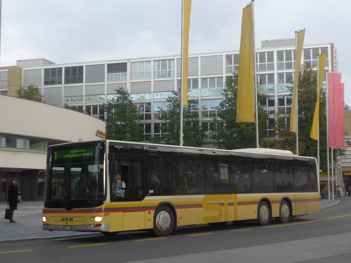 (209'894) - STI Thun - Nr. 139/BE 801'139 - MAN am 5. Oktober 2019 beim Bahnhof Thun