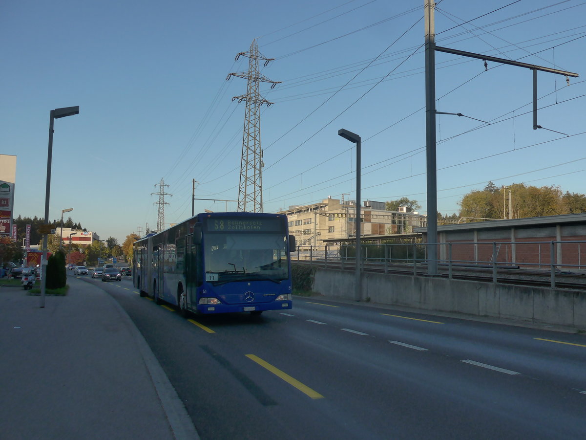 (210'360) - VZO Grningen - Nr. 51/FR 300'658 - Mercedes am 14. Oktober 2019 beim Bahnhof Zollikofen (Einsatz Intertours)