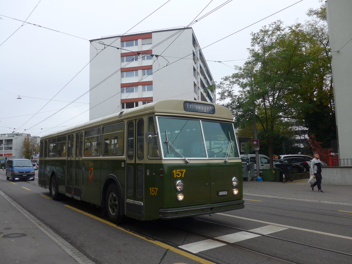 (210'451) - SVB Bern (Bernmobil historique) - Nr. 157/BE 113'157 - FBW/Gangloff am 20. Oktober 2019 in Bern, Weissenbhl