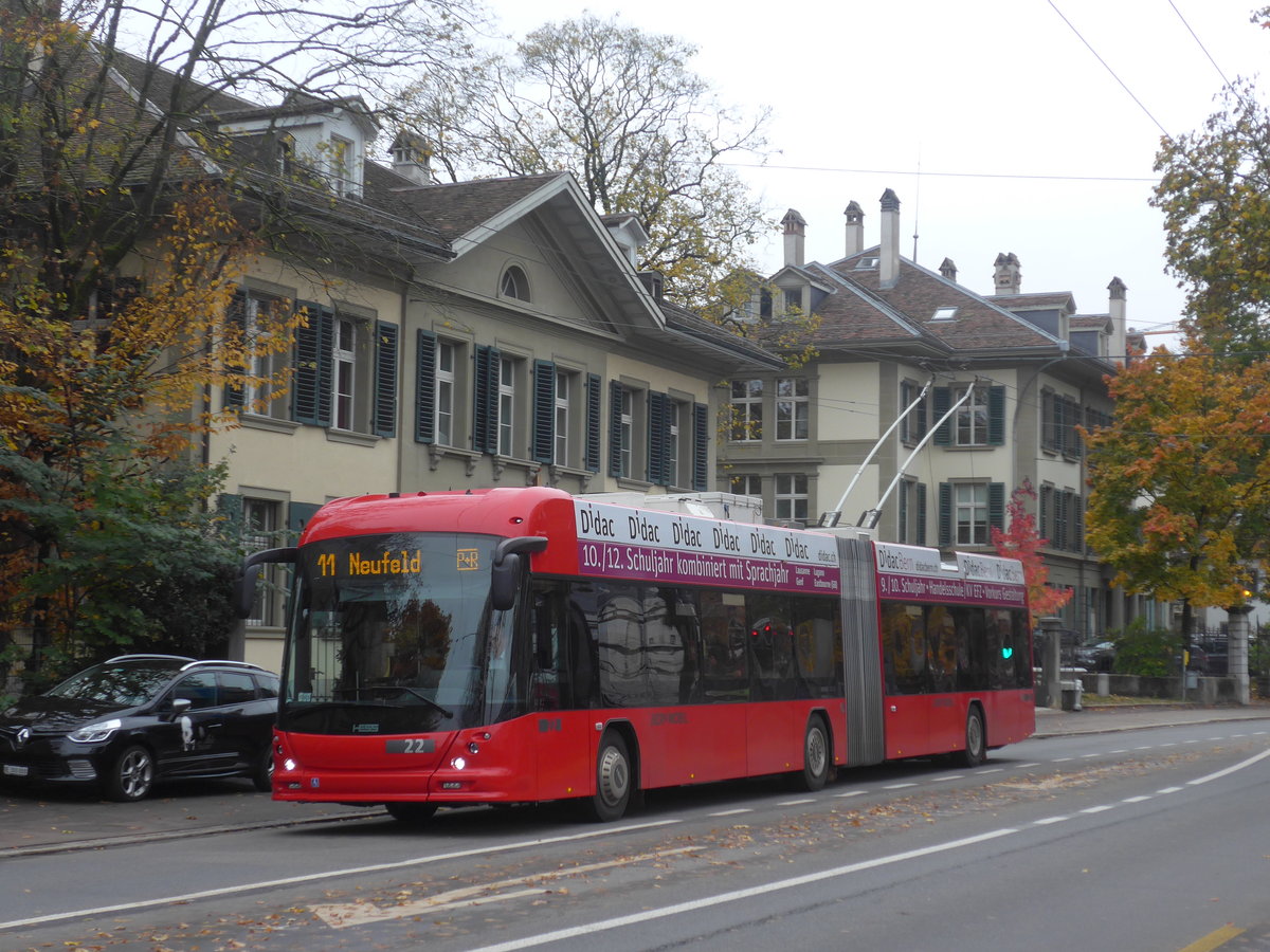 (210'727) - Bernmobil, Bern - Nr. 22 - Hess/Hess Gelenktrolleybus am 29. Oktober 2019 in Bern, Laupenstrasse