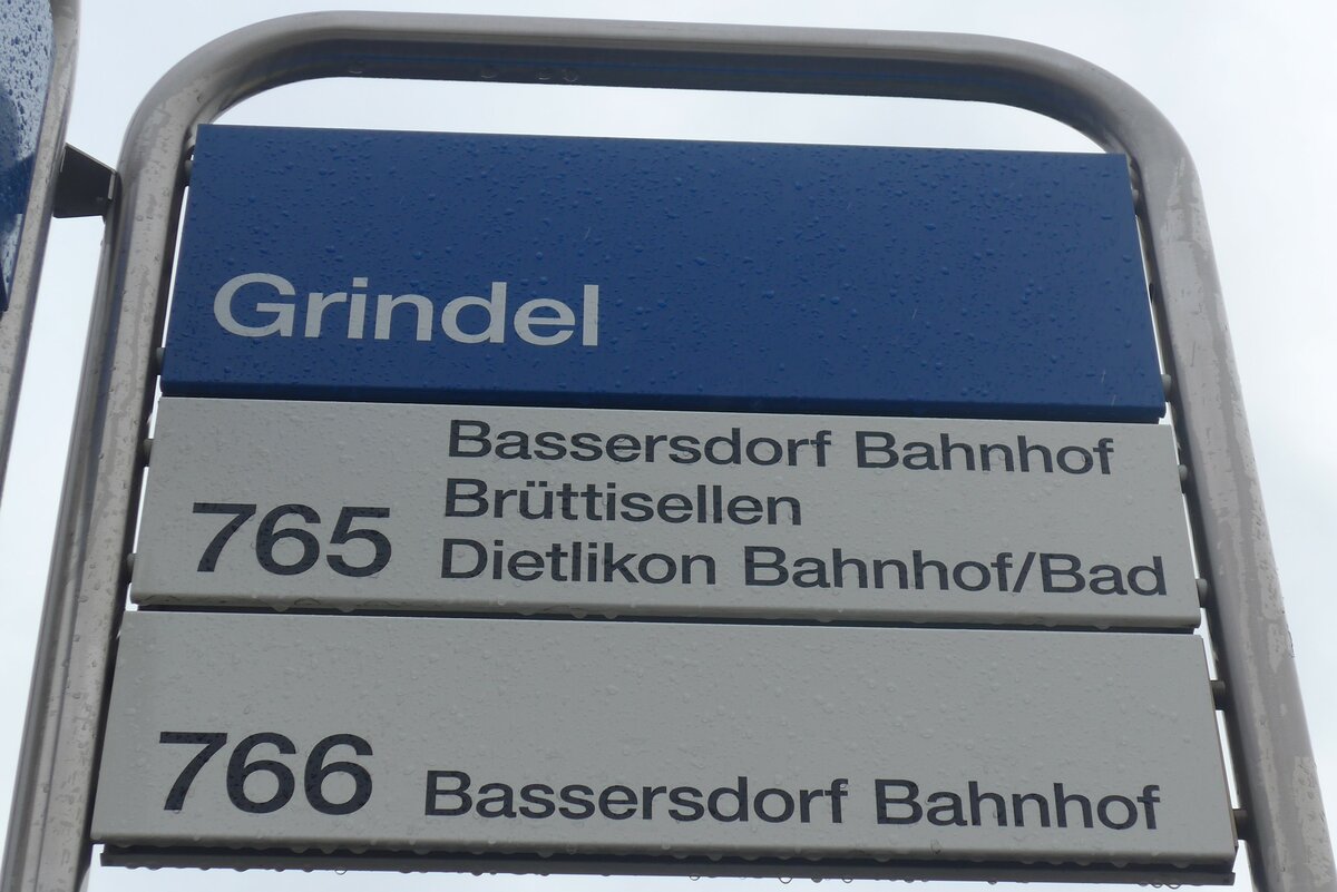 (210'832) - ZVV-Haltestellenschild - Bassersdorf, Grindel - am 8. November 2019
