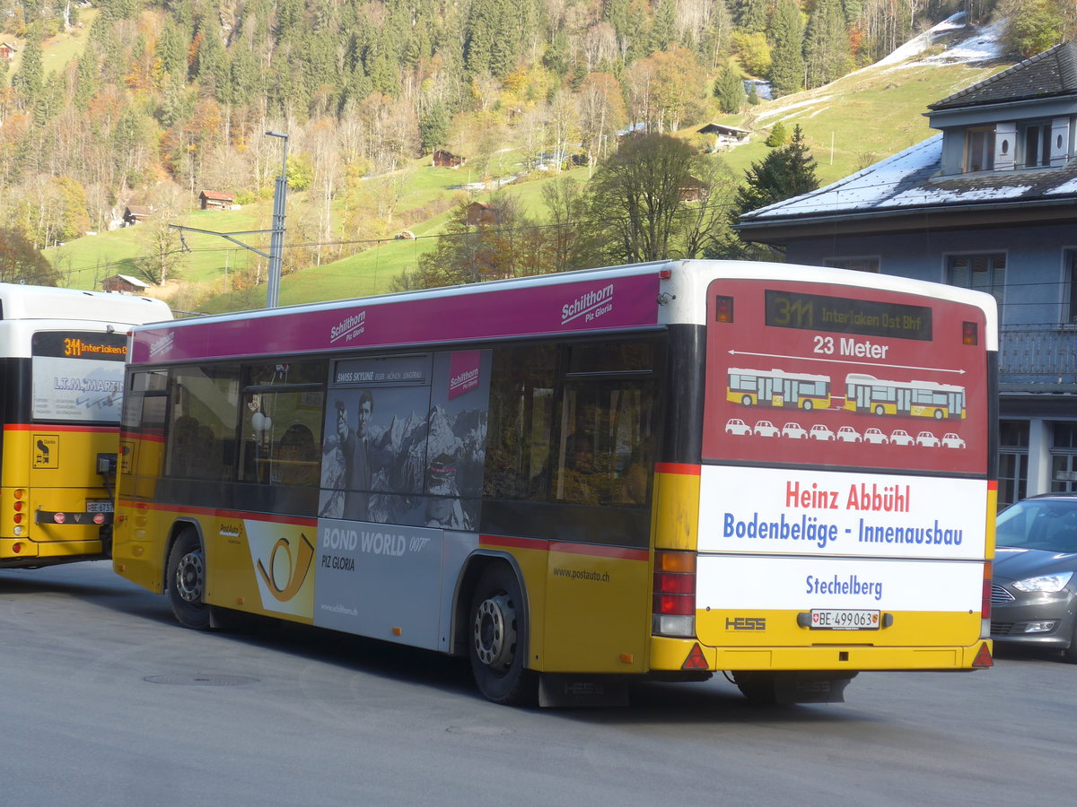 (211'009) - PostAuto Bern - BE 499'063 - Lanz+Marti/Hess Personenanhnger (ex VBL Luzern Nr. 310) am 11. November 2019 beim Bahnhof Lauterbrunnen