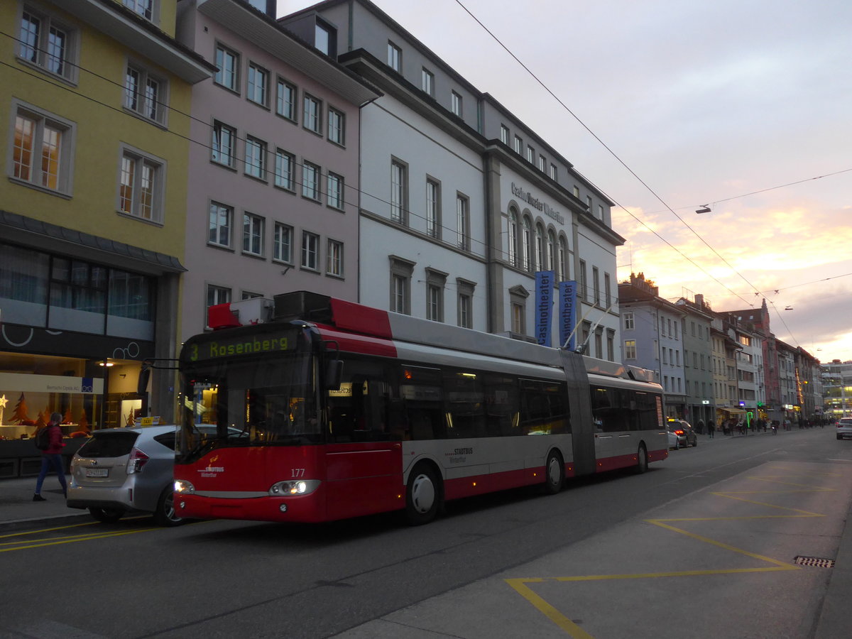 (212'667) - SW Winterthur - Nr. 177 - Solaris Gelenktrolleybus am 7. Dezember 2019 in Winterthur, Schmidgasse