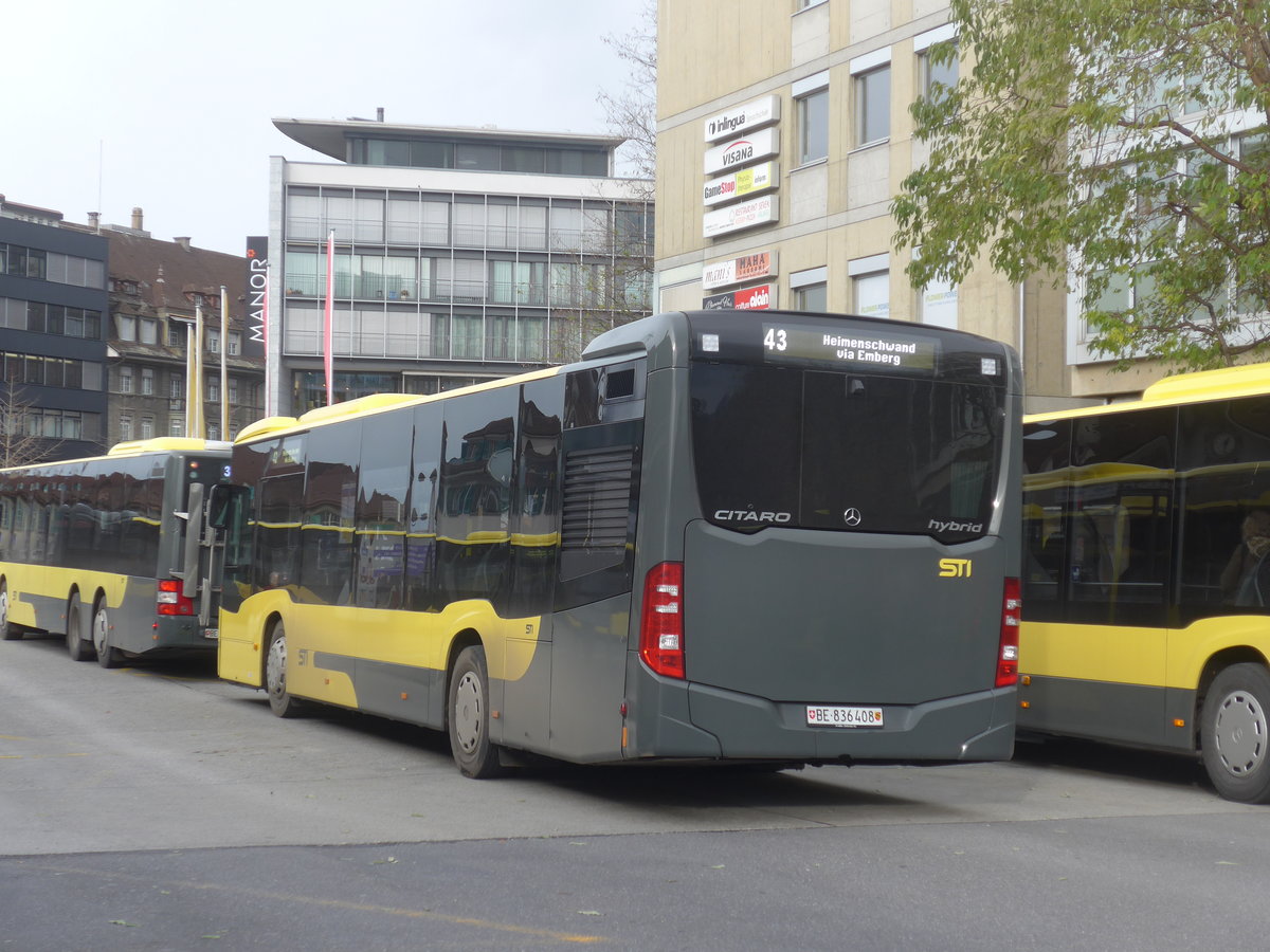 (212'840) - STI Thun - Nr. 408/BE 836'408 - Mercedes am 9. Dezember 2019 beim Bahnhof Thun