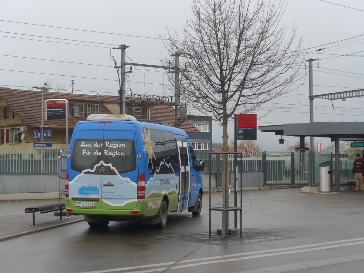 (212'845) - Bernmobil, Bern - Nr. 501/BE 416'501 - Mercedes (ex Mattli, Wassen) am 9. Dezember 2019 beim Bahnhof Mnsingen