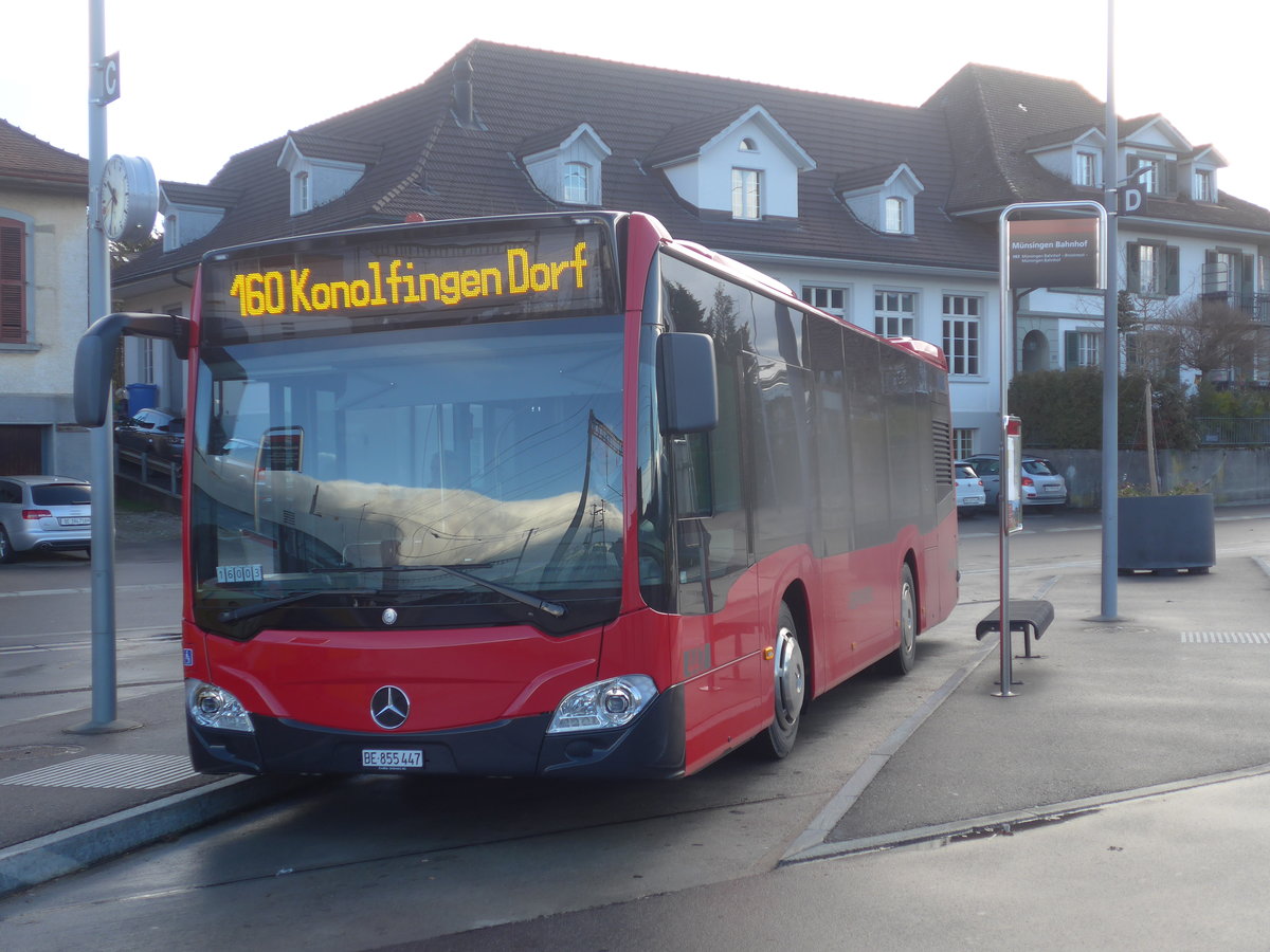 (212'914) - Bernmobil, Bern - Nr. 447/BE 855'447 - Mercedes am 14. Dezember 2019 beim Bahnhof Mnsingen