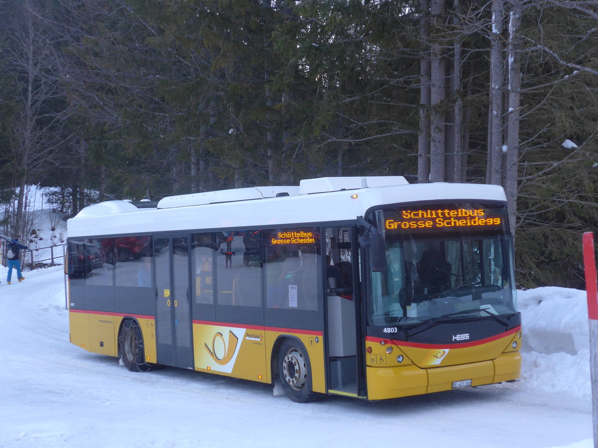 (213'399) - PostAuto Bern - BE 403'166 - Scania/Hess (ex AVG Meiringen Nr. 66; ex Steiner, Messen) am 5. Januar 2020 auf der Schwarzwaldalp