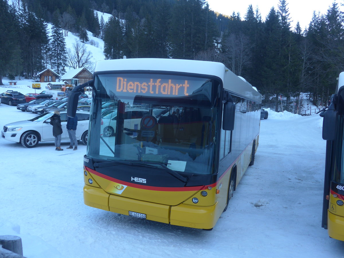(213'410) - PostAuto Bern - BE 403'166 - Scania/Hess (ex AVG Meiringen Nr. 66; ex Steiner, Messen) am 5. Januar 2020 auf der Schwarzwaldalp