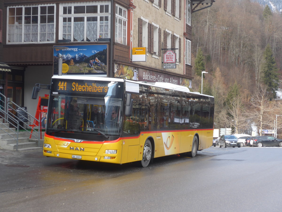 (213'921) - PostAuto Zentralschweiz - Nr. 1/OW 10'601 - MAN (ex Dillier, Sarnen Nr. 1) am 19. Januar 2020 beim Bahnhof Lauterbrunnen
